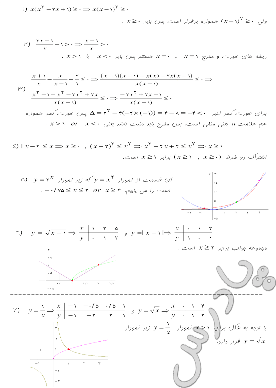 حل مسائل صفحه 42 فصل اول حسابان سوم