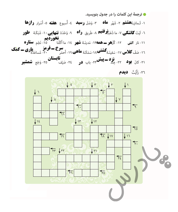 پاسخ تمرین صفحه 21 درس اول عربی هشتم