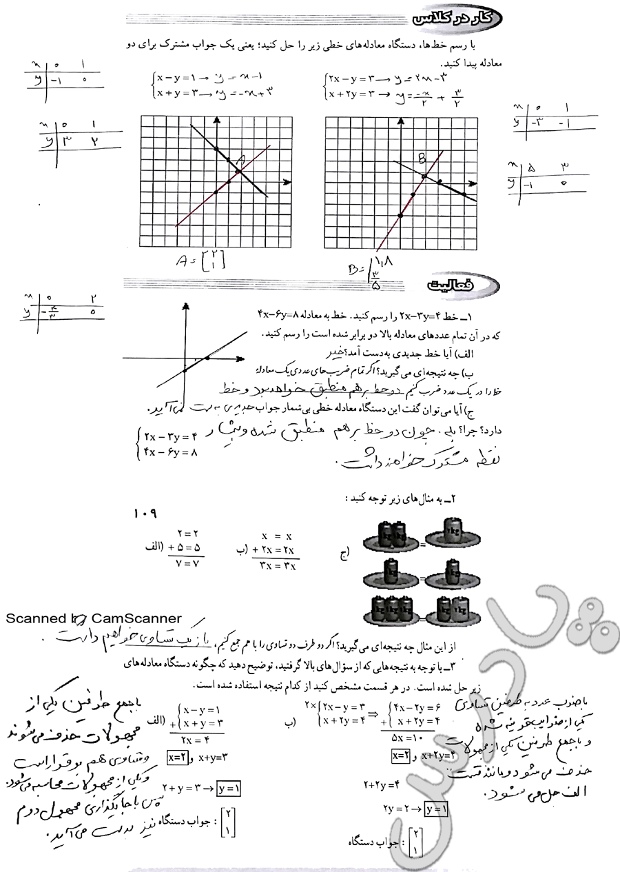 حل کاردرکلاس صفحه 109 ریاضی نهم