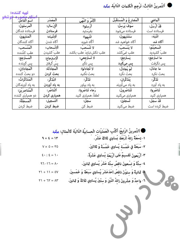 حل تمرین 3و4 درس 4 عربی دوازدهم انسانی