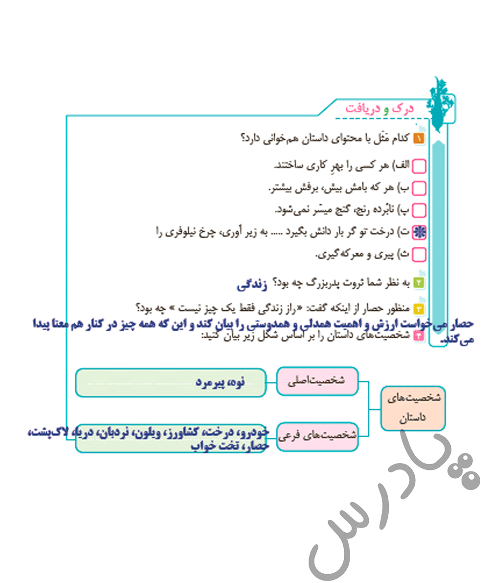 پاسخ درک و دریافت صفحه 119 فارسی پنجم