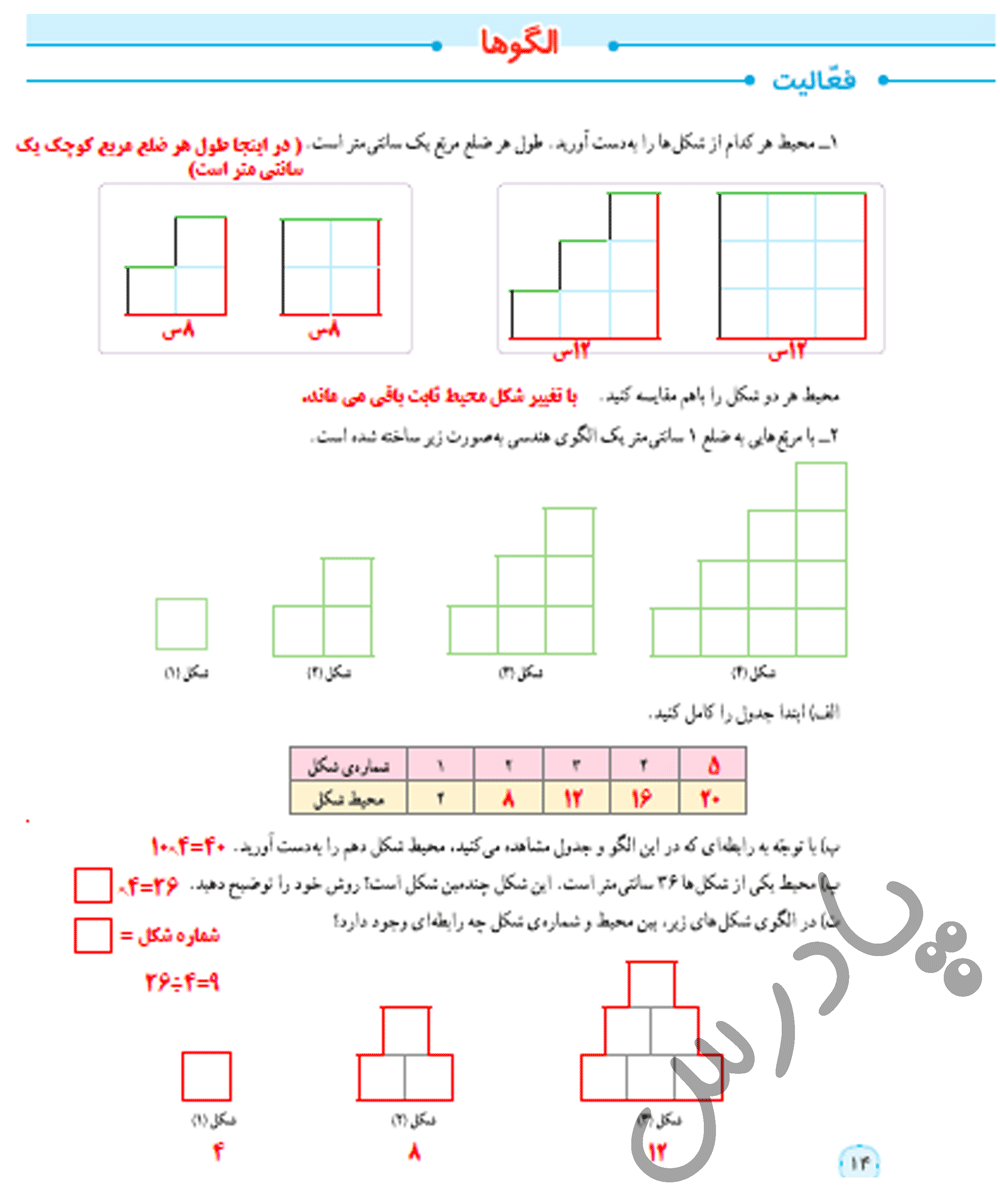 حل فعالیت صفحه 14 ریاضی پنجم