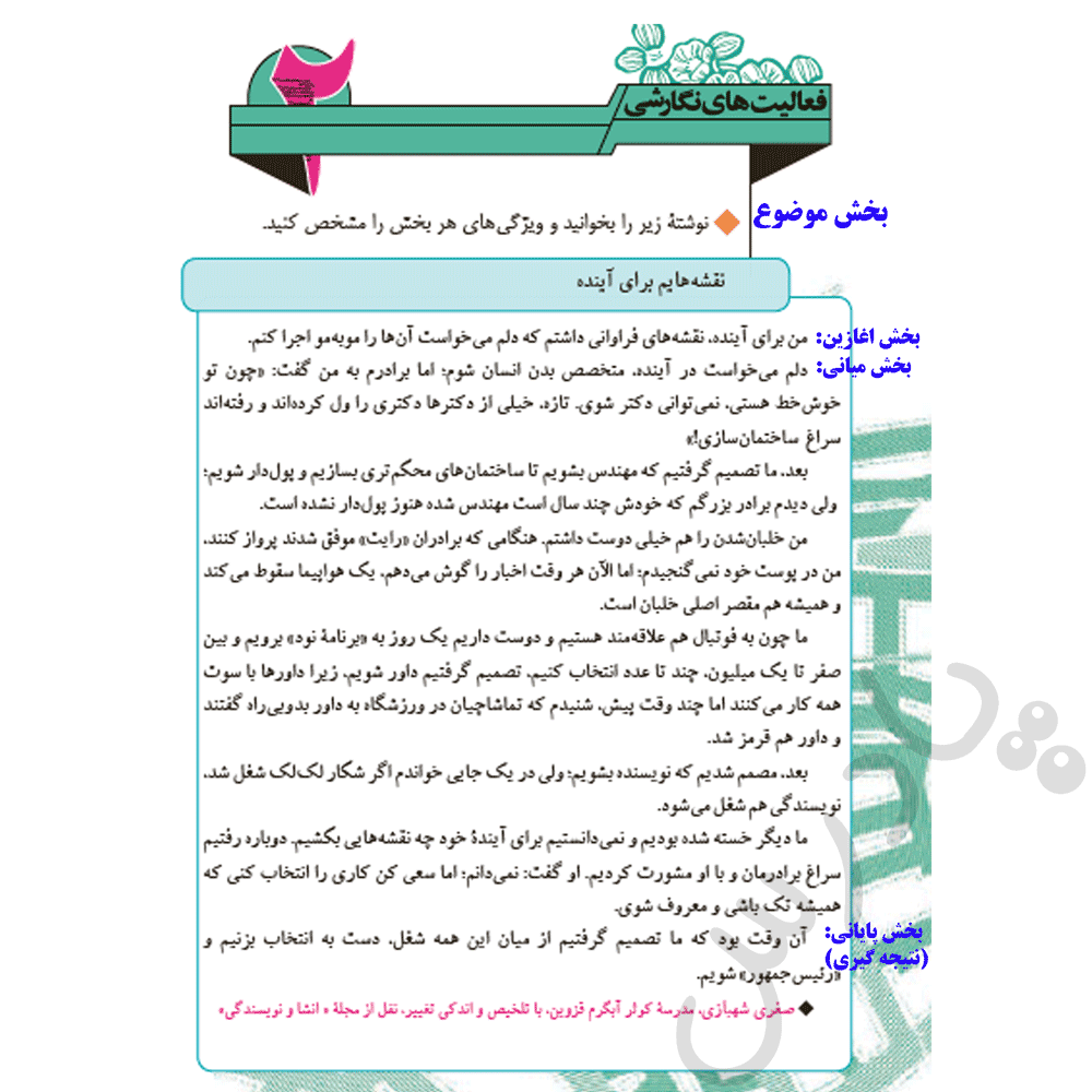 جواب فعالیت نگارشی درس 2 مهارت های نوشتاری هفتم