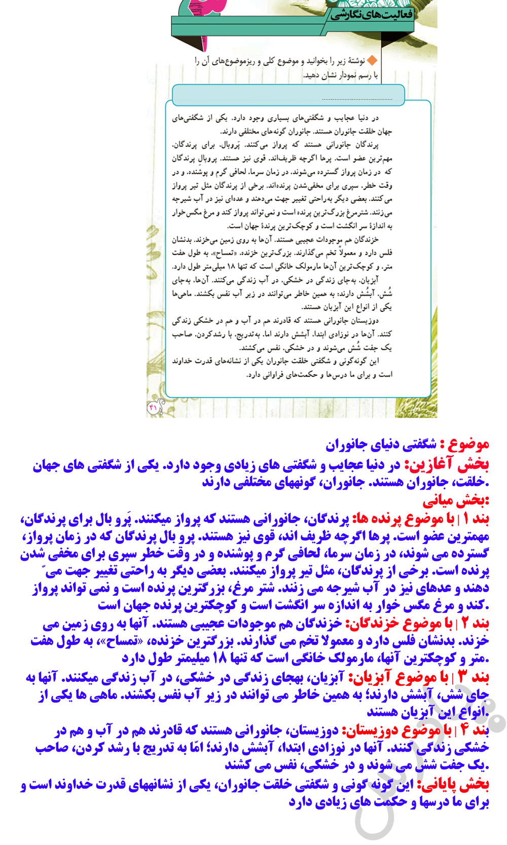 پاسخ فعالیت نگارشی درس3 مهارت نوشتاری هفتم
