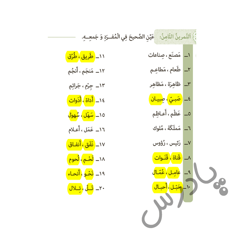 پاسخ تمرین 8 درس2 عربی دوازدهم انسانی