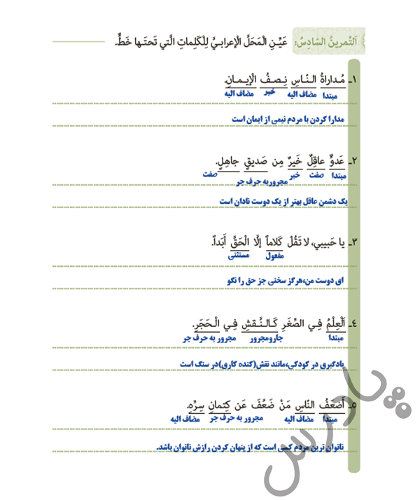 پاسخ تمرین 6 درس 3 عربی دوازدهم انسانی